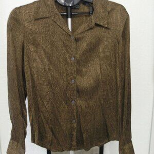 New York & Co Brown Crocodile Silk print blouse size Large